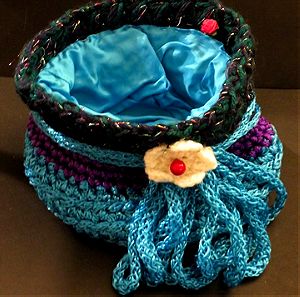 Καλαθάκι Πλεκτό Χειροποίητο Γαλάζιο, Handmade Crochet Basket