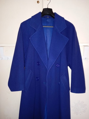 Vintage wool women's double-breasted coat blue royal size L/XL used