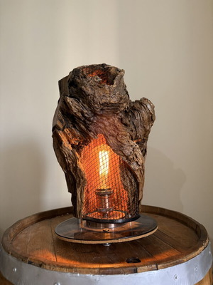 Handmade table lamp from natural wood with vinyl base & dimmer
