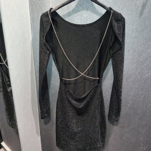 Shein black mini dress new with glitter and silver chain