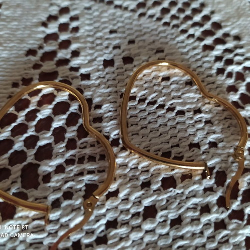 Heart earrings like new, gold color, steel, 3.5x3 cm
