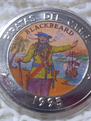 Colored collectible coin Cuba 1peso 1995 Blackbeard new