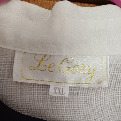 Le Gary white semi-transparent shirt with embroidery XXL new