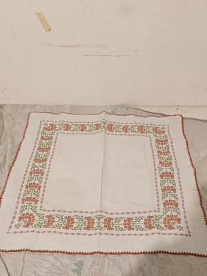 Vintage Handmade Embroidered Tablecloth Cross Stitch 68x68 Like New