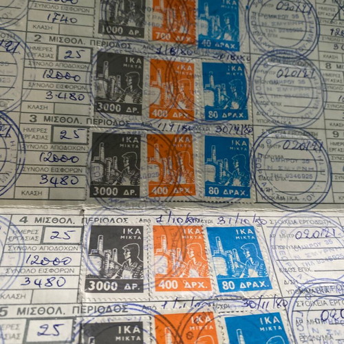 Work Stamps used, 5 collectible IKA cards from 1980s