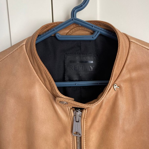Replay leather jacket L slim fit like new beige