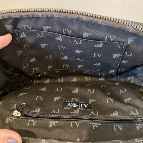 Armani jeans wristlet bag like new, patent leather, black and blue