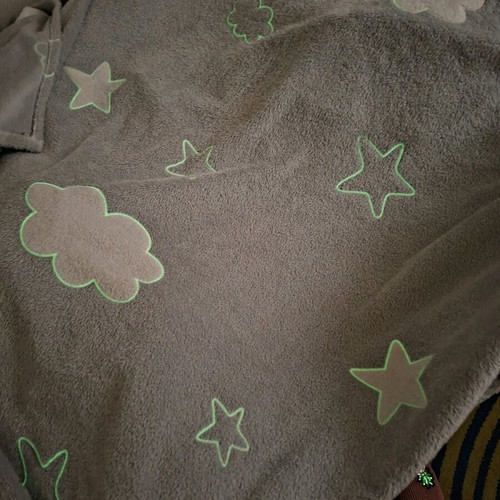 Grey baby fleece blanket with glowing stars and clouds like new