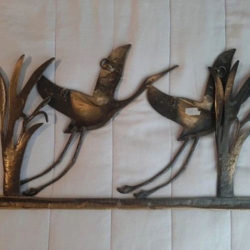 Decorative cranes wall art like new, bronze