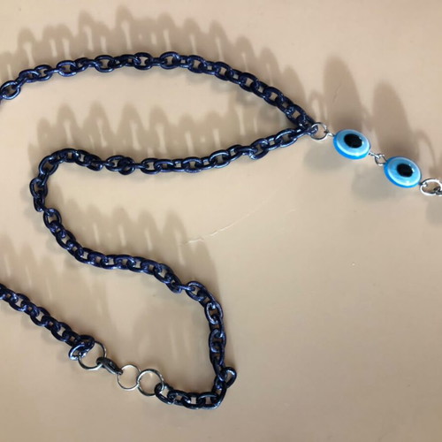Chunky Dark Blue Evil Eye Chain Necklace new, Y2K alternative jewelry