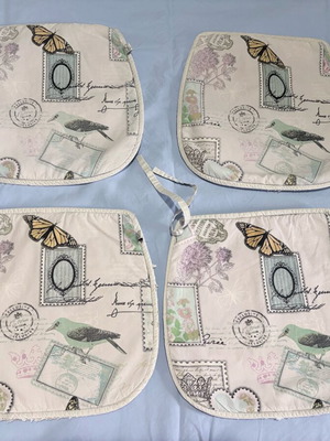 Σετ 4 μαξιλάρια καρέκλας με vintage μοτίβο πεταλούδας και πουλιού