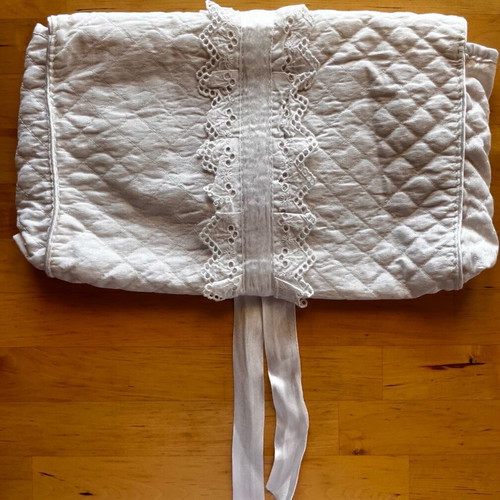 Cotton fabric toiletry bag with acrylic interior used