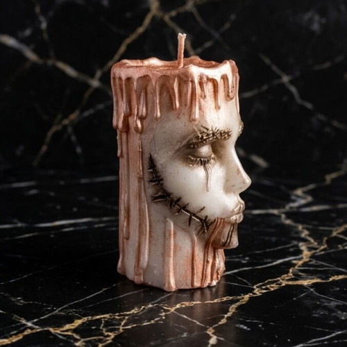 Decorative candle with dark elegance and golden details, new