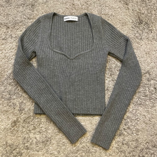 Bershka ribbed knit gray blouse like new size S