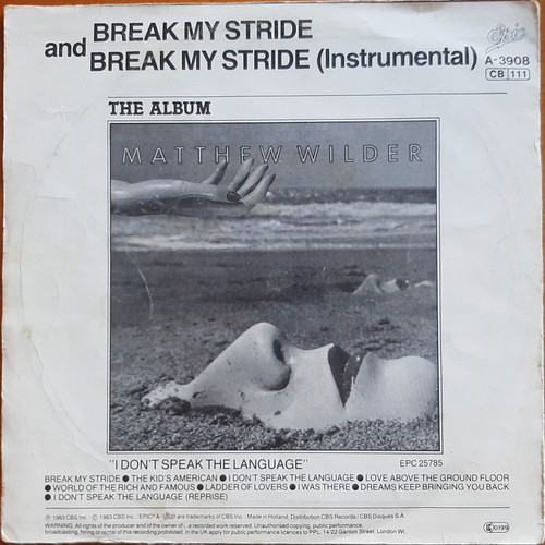 Matthew Wilder Break My Stride 7" single used, authentic Dutch edition