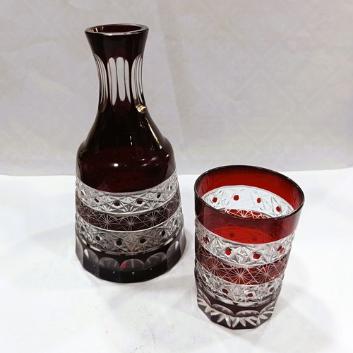Bohemian Glass Masterpiece Museum Set Tumble-Up Ruby Cut-to-Clear like new