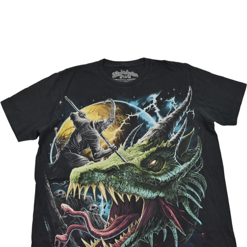 Dark Fantasy Dragon Knight Graphic T-Shirt used, size Large