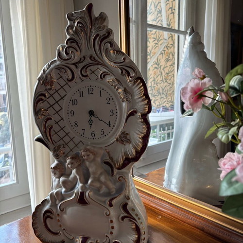 Porcelain clock Cmielow Poland vintage rococo baroque style