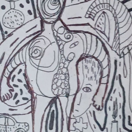 Surrealistic drawing made to order on paper with wooden frame