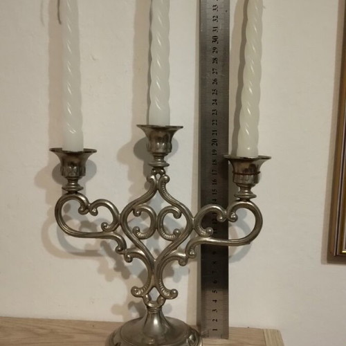 Metal candlestick with candles, height 22 cm, like new