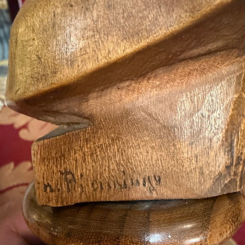 Signed wooden carved statue like new