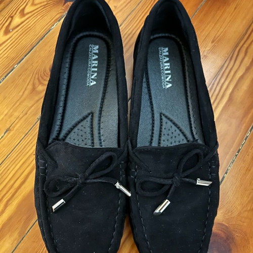 Moccasins new, leather, size 38/39, black