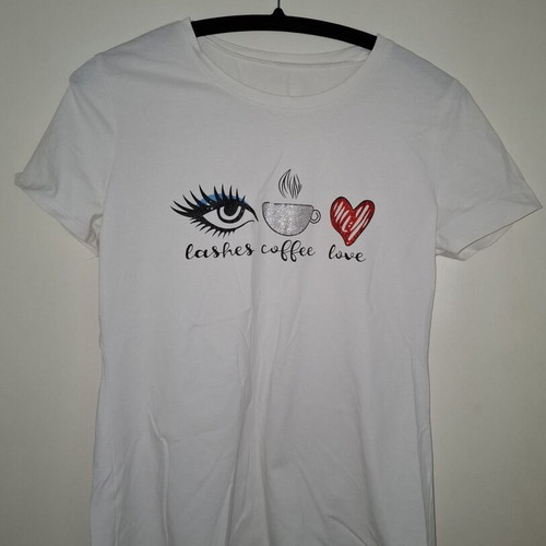 Women's white T-shirt with designs, used, size M