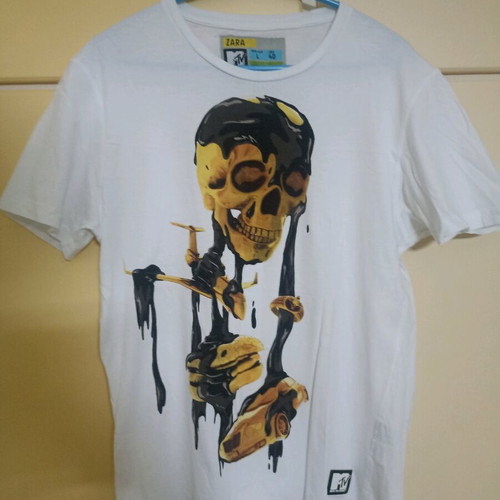 Zara men's short-sleeve T-shirt with MTV print like new, white multicolor