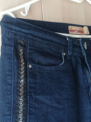 Blue jean slim with rhinestone side stripe, like new, size S