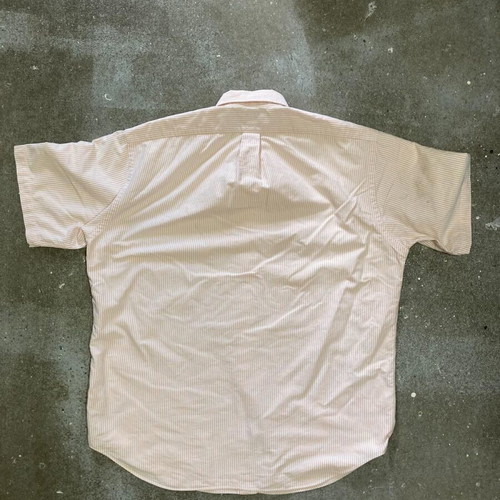 Ralph Lauren Short Sleeve Oxford Shirt L, beige white pinstripe, cotton