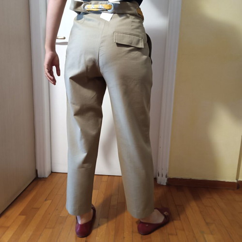 Mango high-waist khaki cotton pants new with chain print belt