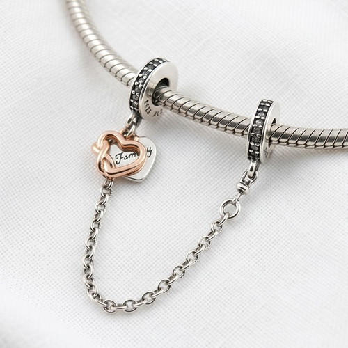 Pandora Family Hearts S925 Safety Chain with Rose Gold Plating