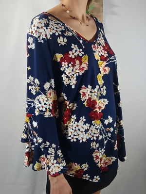 George floral navy blouse with double flared sleeves like new