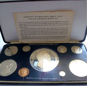 PANAMA 1975 PROOF set (9 coins) SILVER **Franklin Mint COA**  w. **20 Balboas coin (129 gram)**