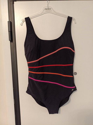 Anzoni women's one-piece swimsuit like new, size 46D, black with colorful stripes