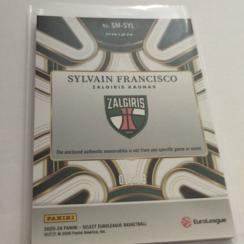 Sylvain Francisco patch 7/49 Panini Euroleague