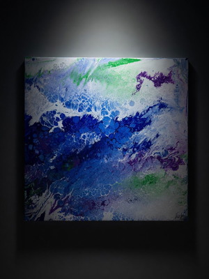 Project Neptune's Veil Deep Blue & Teal Fluid Acrylic Painting 70x70 cm new