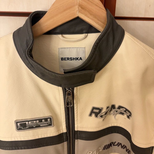 Bershka unisex leather jacket like new, motorcycle style, white and gray