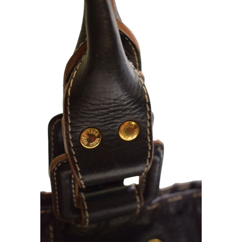 Tous black leather shoulder bag with embossed bears and pockets