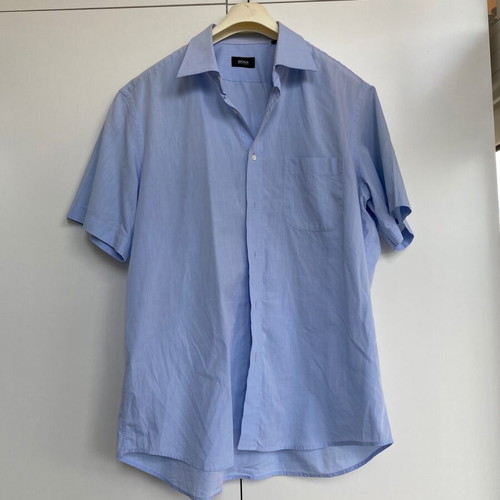 Hugo Boss blue men's short-sleeve shirt like new, cotton