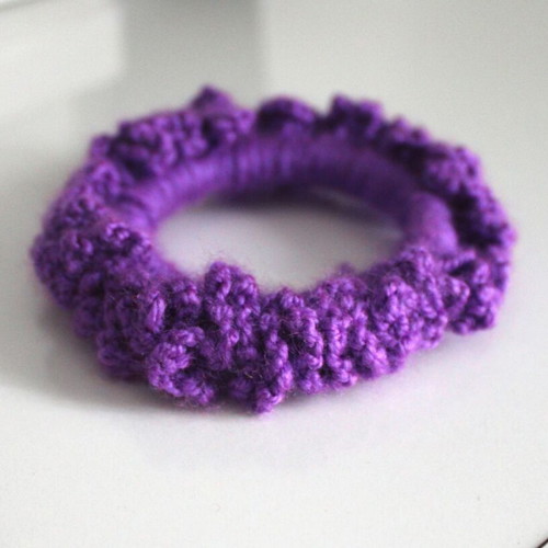 Scrunchies knitted handmade new, yellow and purple
