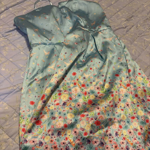 Axel dress size 44 satin like new, blue with floral pattern