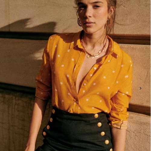 Ann shirt by Sézane like new, size 34 / XS, yellow with white polka dots