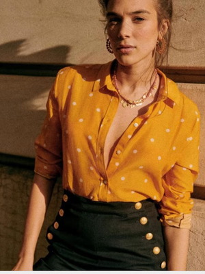 Ann shirt by Sézane like new, size 34 / XS, yellow with white polka dots