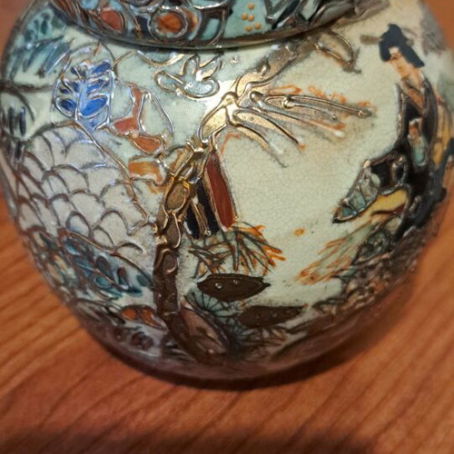 Satsuma vase with Moriage handpainted decoration, vintage