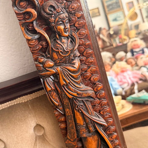 Carved Handmade Mirror used, Asian style wood 100x70x4.5 cm