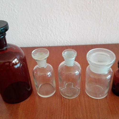 Vintage apothecary bottles set of 5 amber and clear glass