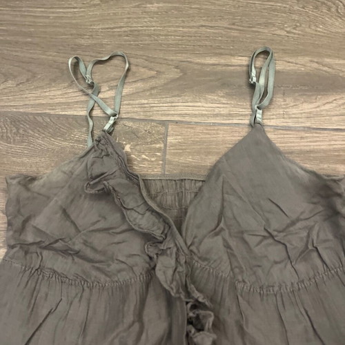 Boho Khaki Mini Dress Size S used, romantic ruffles and lace detail