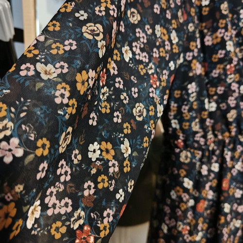 Pin up floral dress like new with transparent sleeves, multicolor
