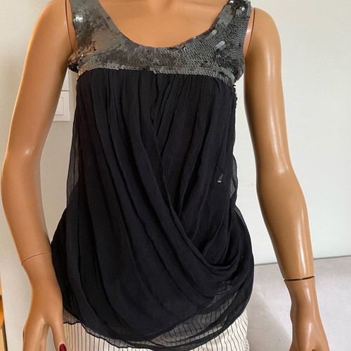 Toi&Moi blouse with sequins silk like new, black, size S